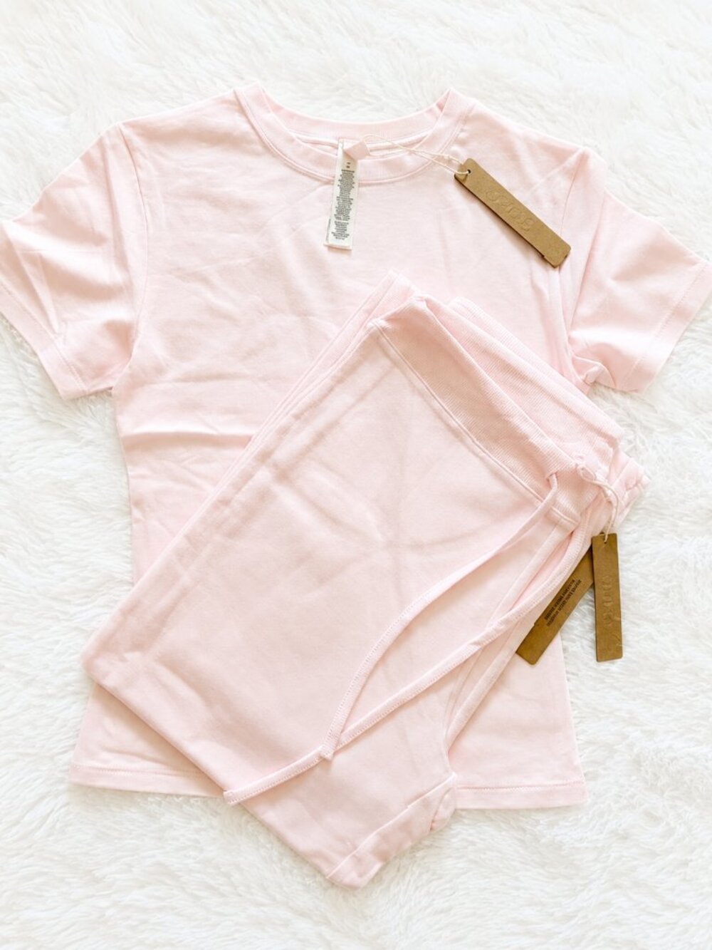 SKIMS Cotton Jersey Barely Pink T-Shirt & Straight Leg Pant Set NWT S M L - Picture 3 of 8